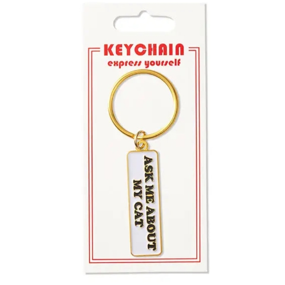 Gold and White 'Ask Me About My Cat' Keychain NWT
